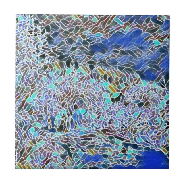 Carreau Verre abstrait art blues lavande (Devant)