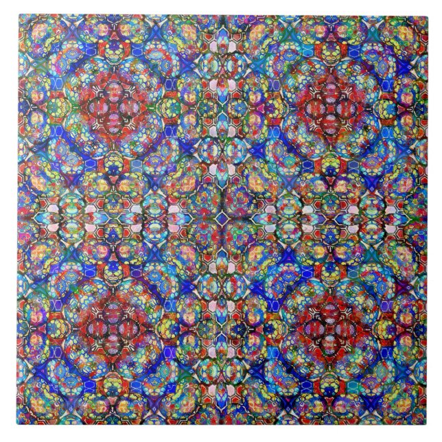 Carreau Verre bleu et rouge Look Kaleidoscope (Devant)