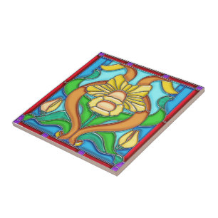 Carreau Verre souillé de jonquille de Nouveau d'art