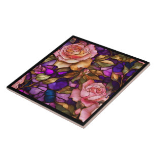 Carreau Verre Trait Roses Moderne Collection Élégante