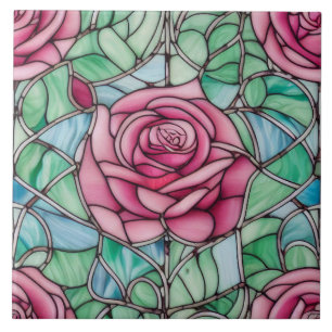 Carreau Verre verni orange Style Rose Floral
