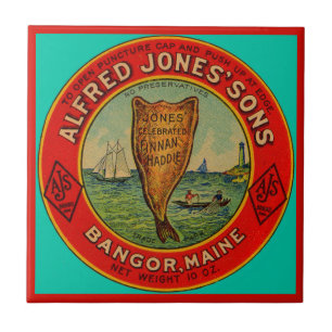 Carreau vers 1900 Alfred Jones Sons Finnan Haddie étiquett
