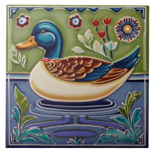 Carreau Vert & Bleu Mallard Canard Européens Folk Animal A