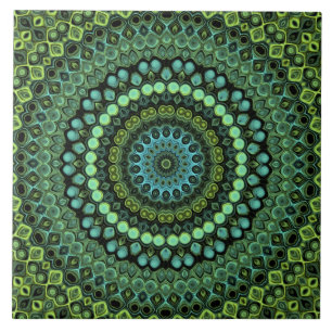 Carreau Vert et bleu Peacock Mandala Design