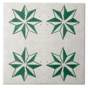 Carreau vert floral blanc Moderne Portugais azulejos Carre