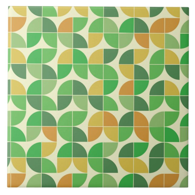 Carreau Vert floral géométrique du milieu du siècle rétro (Devant)