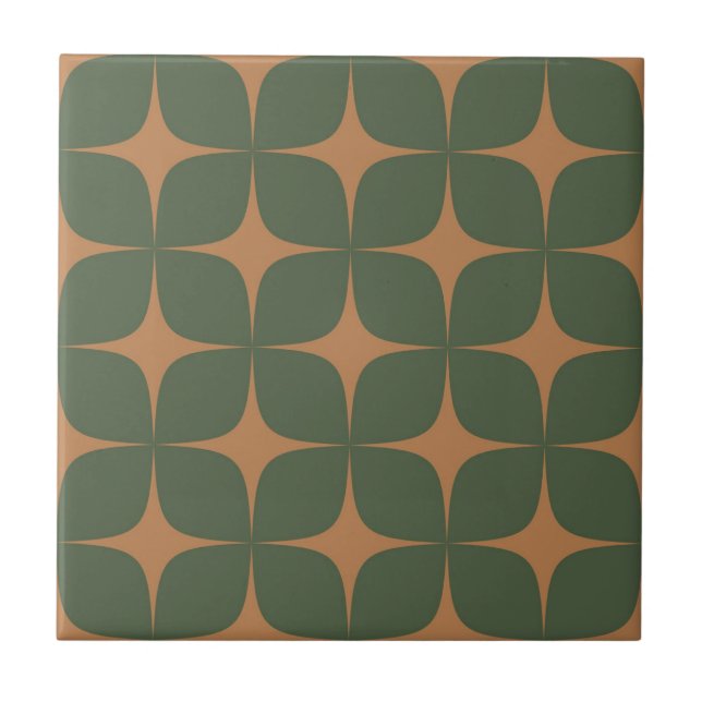Carreau Vert foncé & Terracotta Mi-Siècle moderne Vintage (Devant)