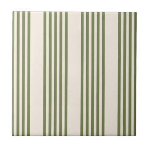 Carreau Vert olive et beige cinq rayures motif