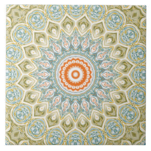 Carreau Vert orange et bleu Mandala Design Kaleidoscope