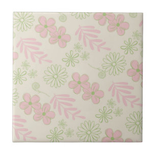 Carreau Vert rose beige rétro Y2K les années 70 Fleur Moti