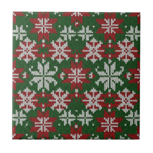 Carreau Vert Rouge et Blanc Festif Tricot Nordique