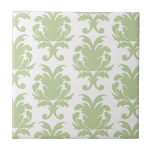Carreau vert sauge gras grand motif damassé