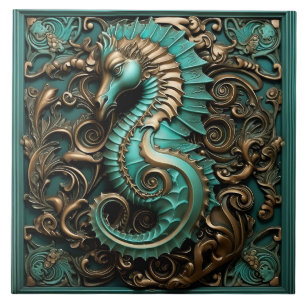 Carreau Vie marine Turquoise et cuivre Vie aquatique