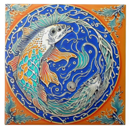 Carreau Vie sous-marine art céramique traditionnel no 3