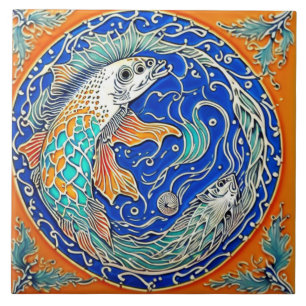 Carreau Vie sous-marine art céramique traditionnel no 3