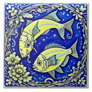 Carreau Vie sous-marine art traditionnel céramique no 1