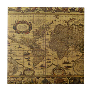 Carreau Vieille carte antique du monde