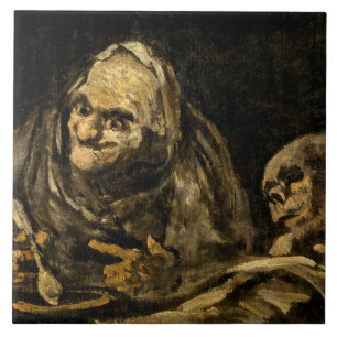 Carreau Vieille femme avec un squelette (mort) (Francisco
