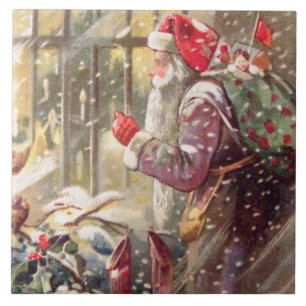 Carreau Vieille Saint-Nicolas avec des cadeaux dans le cru
