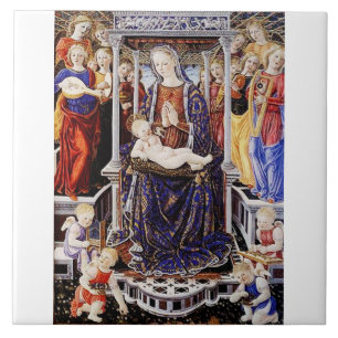 Carreau Vierge et Enfant enthronisés avec Ange musicien