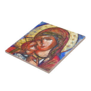 Carreau Vierge Marie et enfant de Jésus