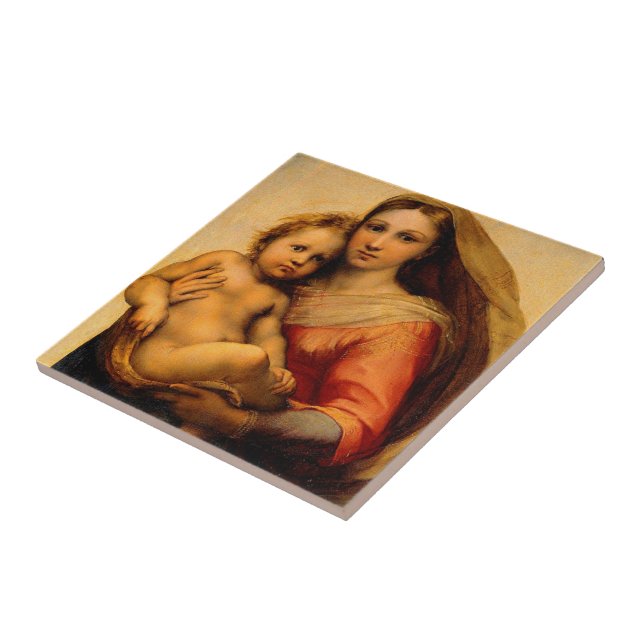 Carreau Vierge Marie et enfant par Rafael Santi Art cathol (Côté)