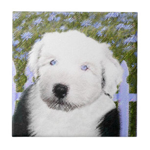 Carreau Vieux anglais Sheepdog Puppy Peinture - Chien Art