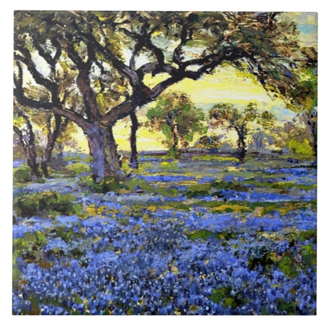 Carreau Vieux chêne vivant arbre et cloches bleues  (Devant)
