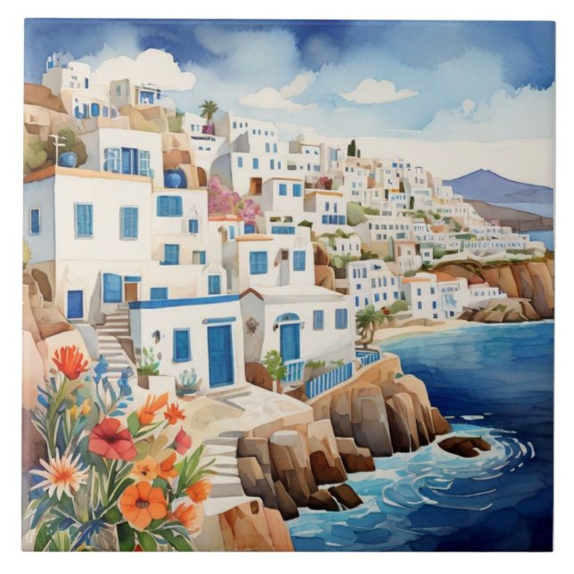 Carreau Village de pêche grecque paisible Grèce Mer aquare (Devant)
