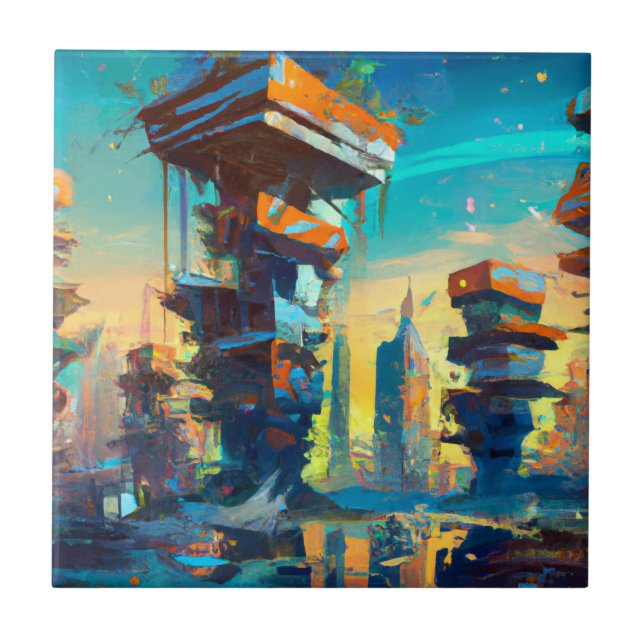 Carreau Ville dystopique futuriste, peinture générée par l (Devant)