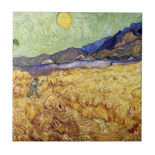 Carreau Vincent Van Gogh - Champ de blé avec moissonneur e
