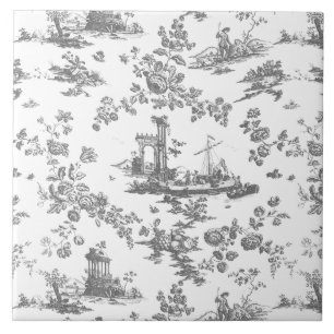 Carreau Vintage Anglais Floral Toile de Jouy-Grey