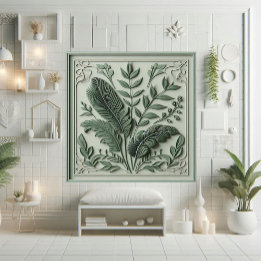 Carreau Vintage Art Deco Sage Green Leaf Botanical Design 