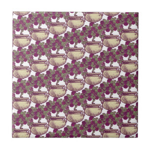 Carreau Vintage Art Nouveau rose marron motif