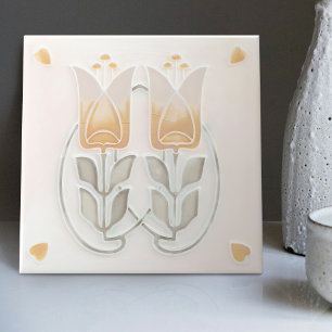 Carreau Vintage Art Nouveau Tulipes & Coeurs Gibbons