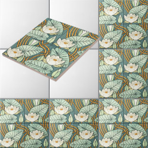 Carreau Vintage Art Nouveau White Lily Motif de Verneuil
