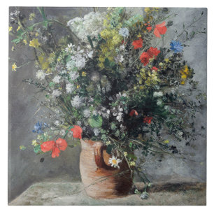 Carreau Vintage Auguste Renoir Vase rose jaune de fleurs