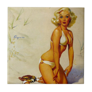 Carreau Vintage Beach Été Été Épingle vers le haut Fille