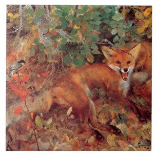 Carreau Vintage Bird Jaune Bruno Liljefors Foxes