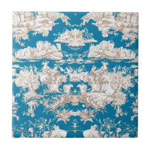 Carreau Vintage bleu turquoise toile de jouy monogramme