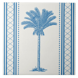 Carreau Vintage Blue Palm Tree Silhouette Côtière Tropical