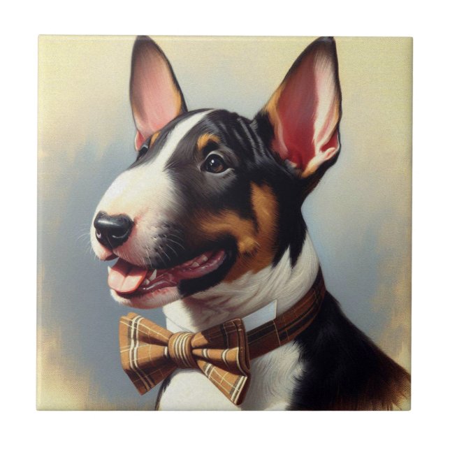 Carreau Vintage Bull Terrier Peinture Portrait (Devant)