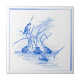 Carreau Vintage Delft Blue Art Nouveau grenouilles et oise
