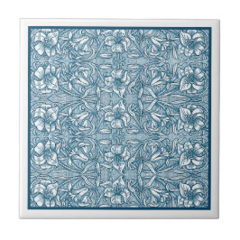 Carreau Vintage Delft Blue Botanical Lily Motif