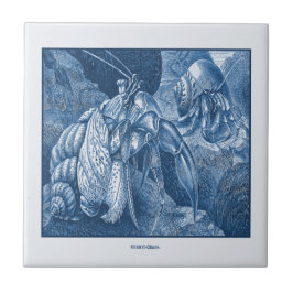 Carreau Vintage Delft Blue Hermit Crabs Etching