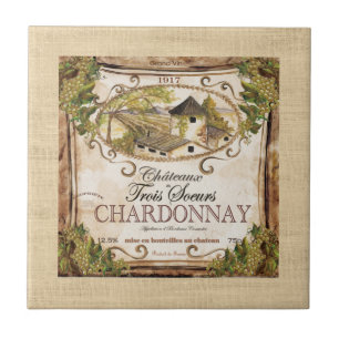 Carreau Vintage Étiquette du vin français Burlap