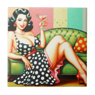 Carreau Vintage fille de boisson