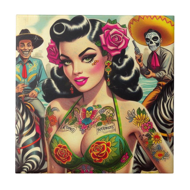 Carreau Vintage fille de tatouage chaud (Devant)