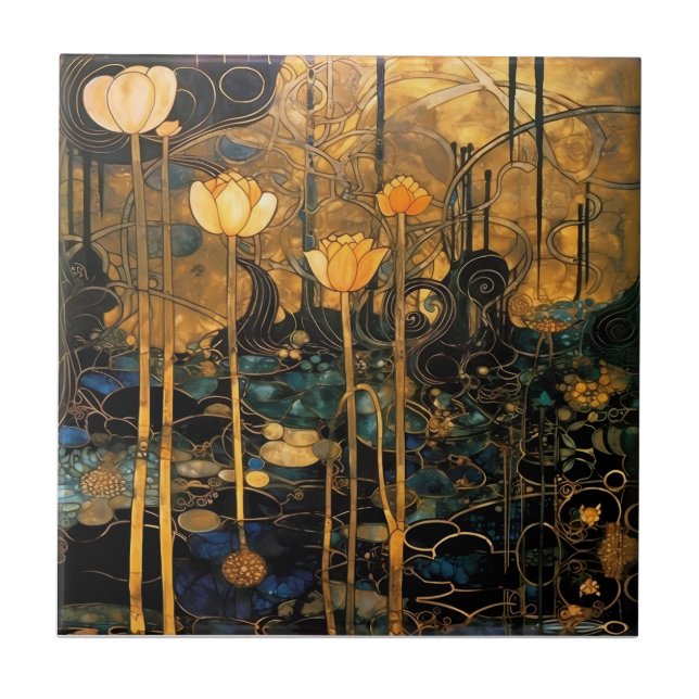 Carreau Vintage Floral Art Nouveau Ceramic Tile (Devant)