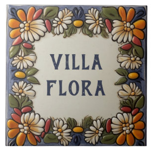 Carreau Vintage Floral Custom House Nom Plaque signalétiqu
